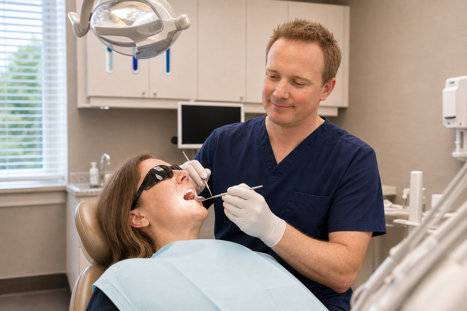 Dr. Nichols treating a patient in a Crestwood Dental Clinic exam room