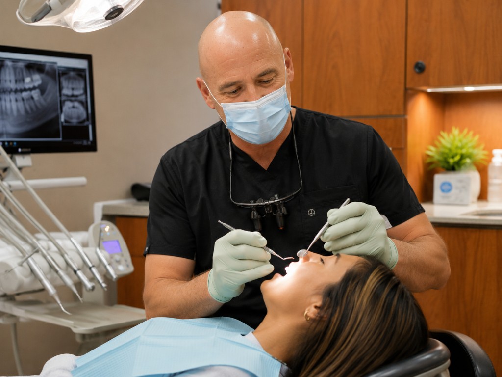 Dentist examining a patient at Crestwood Dental Clinic