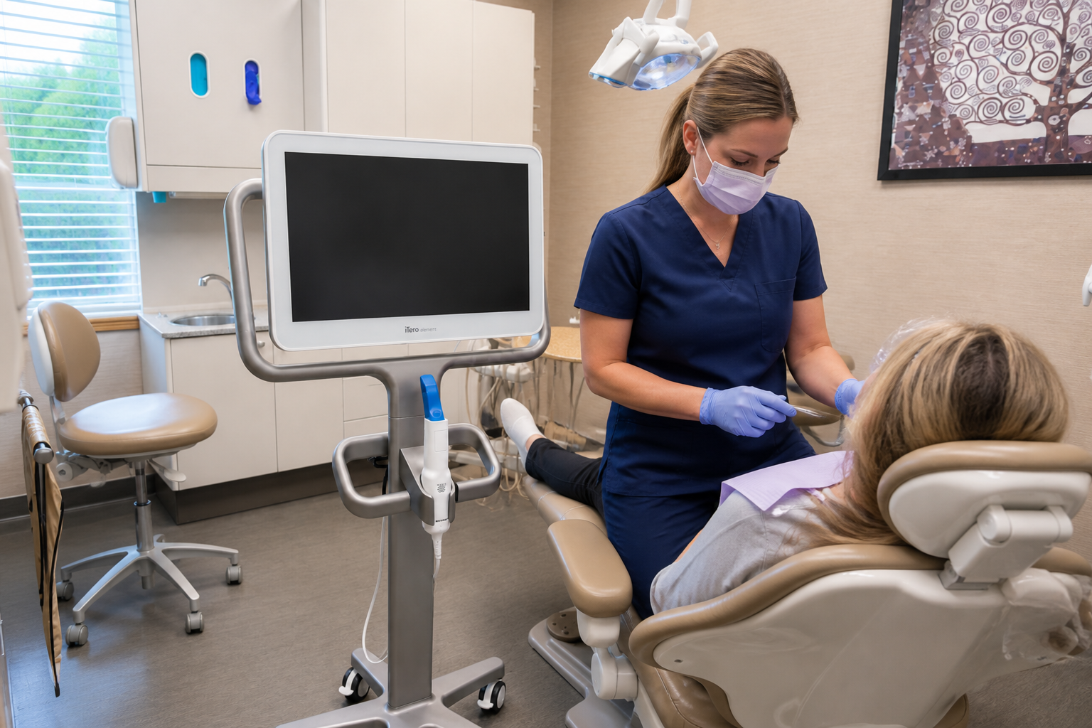 Dental assistant working chairside with a patient