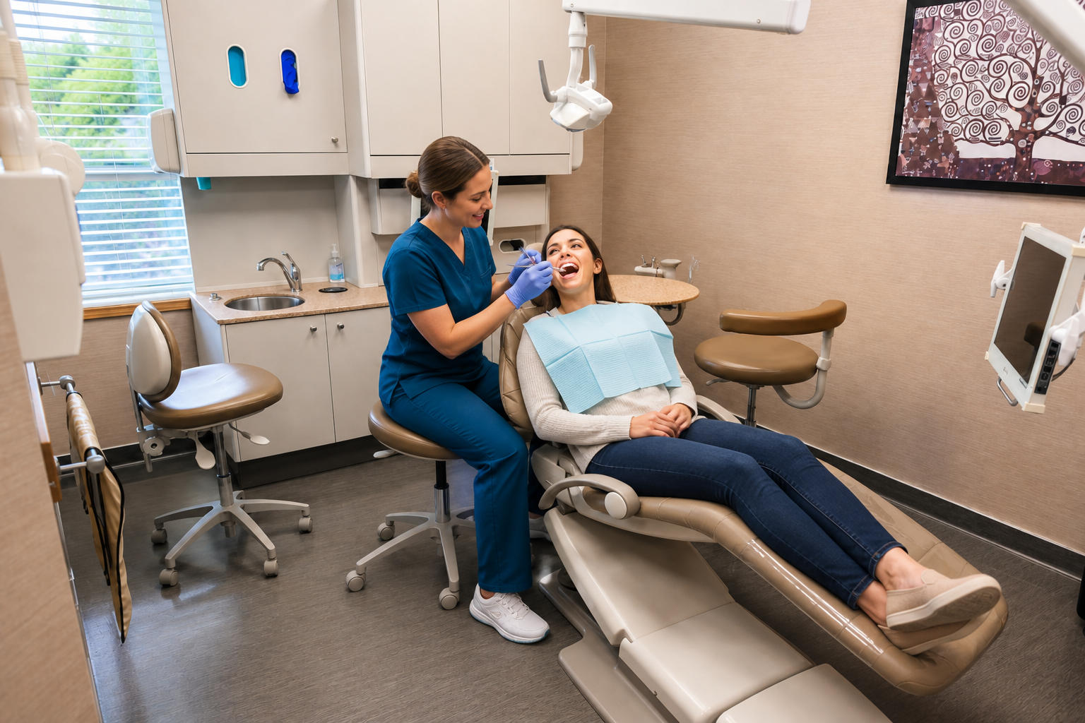 Dental hygienist cleaning a patient's teeth