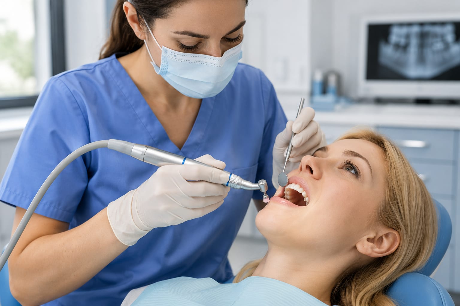 Dental hygienist performing a professional cleaning