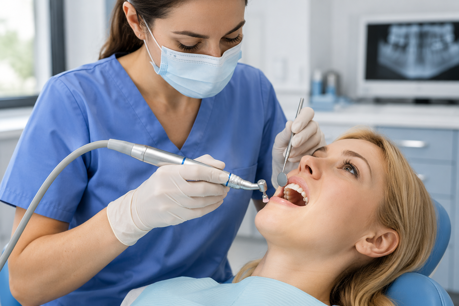 Dental hygienist performing a professional cleaning
